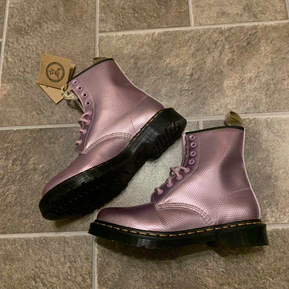 Dr. Martens Shoes - Dr Doc Martens Women's Vegan 1460 Pink Metallic Combat Boots Size 8